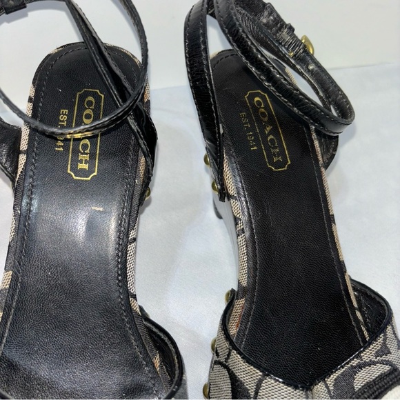 COACH Signature Open Toe Wedge Heel Ankle Strap Sandal “ Betsey” Size 8 - Picture 2 of 13